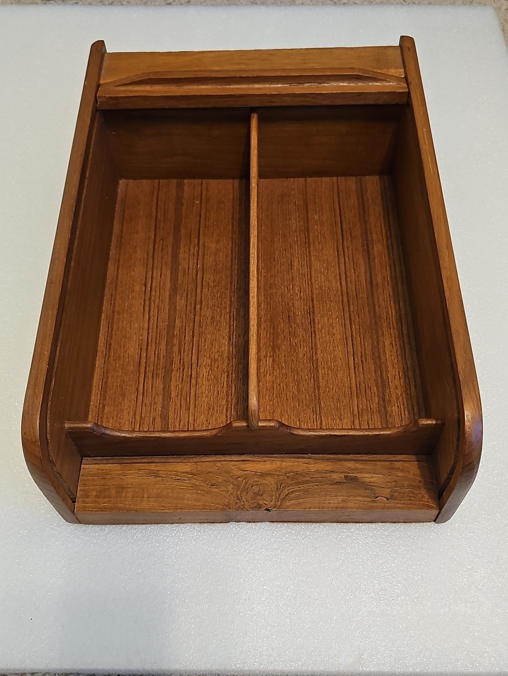 Vintage Mid-Century Modern Wood Tambour Roll-top Cassette Storage Holder